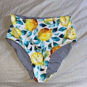 Cupshe lemon/striped high waisted bikini bottoms